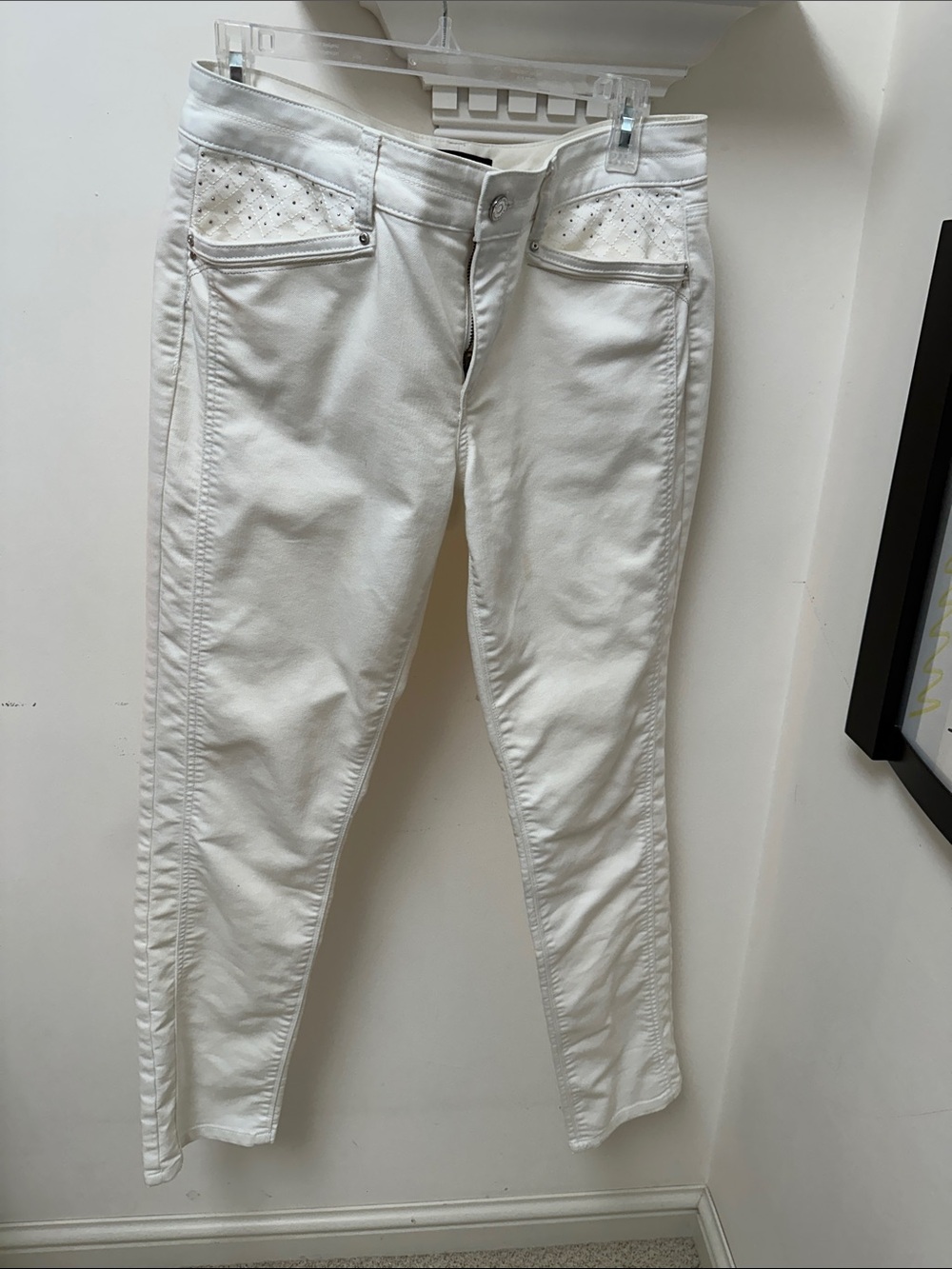 White House Black Market White Skinny Jeans with Studded Front Pockets